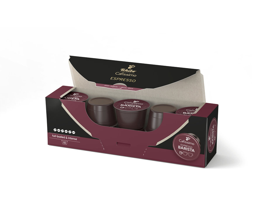 Offene Packung mit 10 Cafissimo BARISTA Espresso Kapseln.