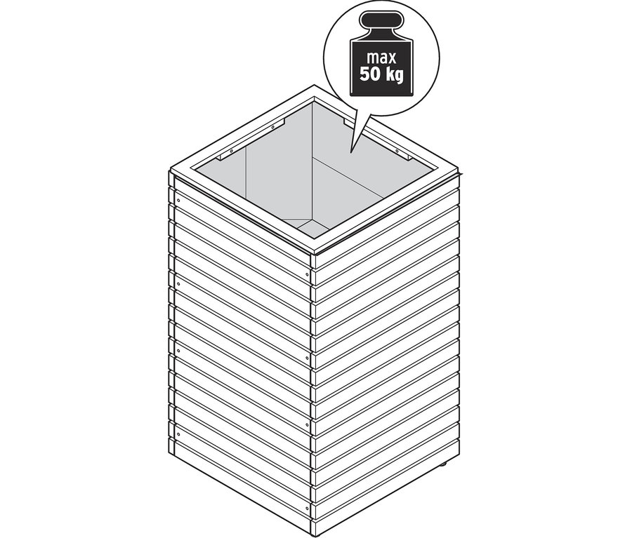 Skizze einer hohen Tinus Pflanzsäule mit einer maximalen Traglast von 50 kg.