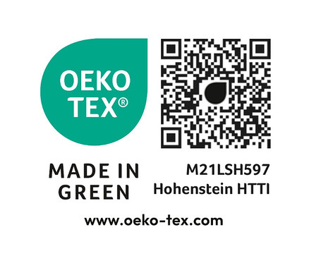 Oeko-Tex Made in Green Label mit QR-Code.