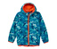 Blaue Softshelljacke mit Tarnmuster und Dinosauriern.
