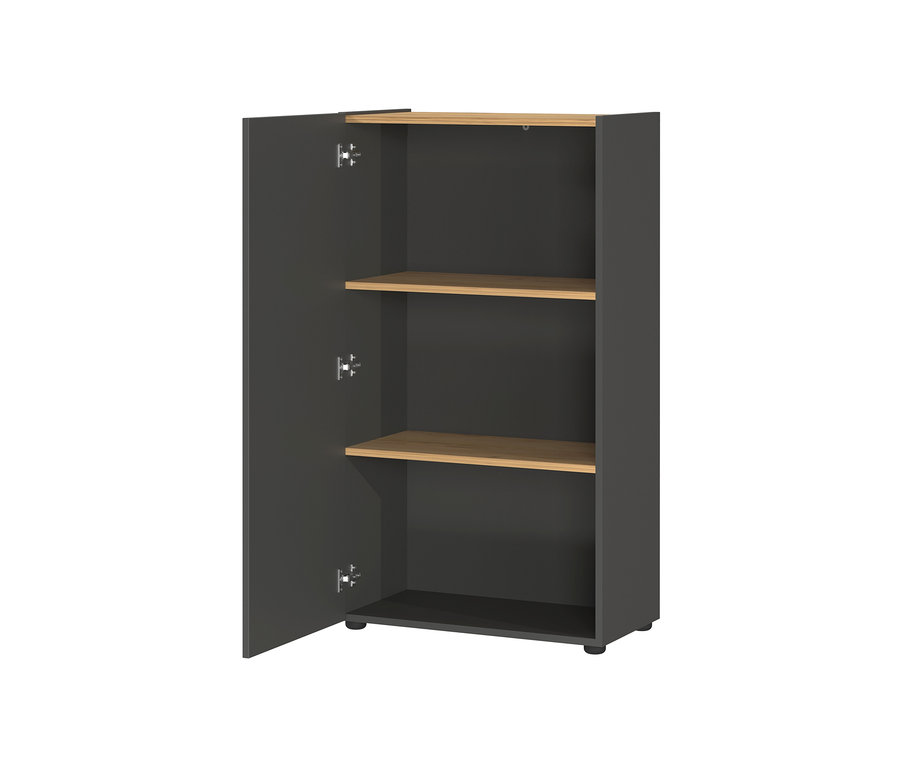 Offener, kleiner graphit-eichenfarbener Aktenschrank »GW-Adrano« mit Regalen.
