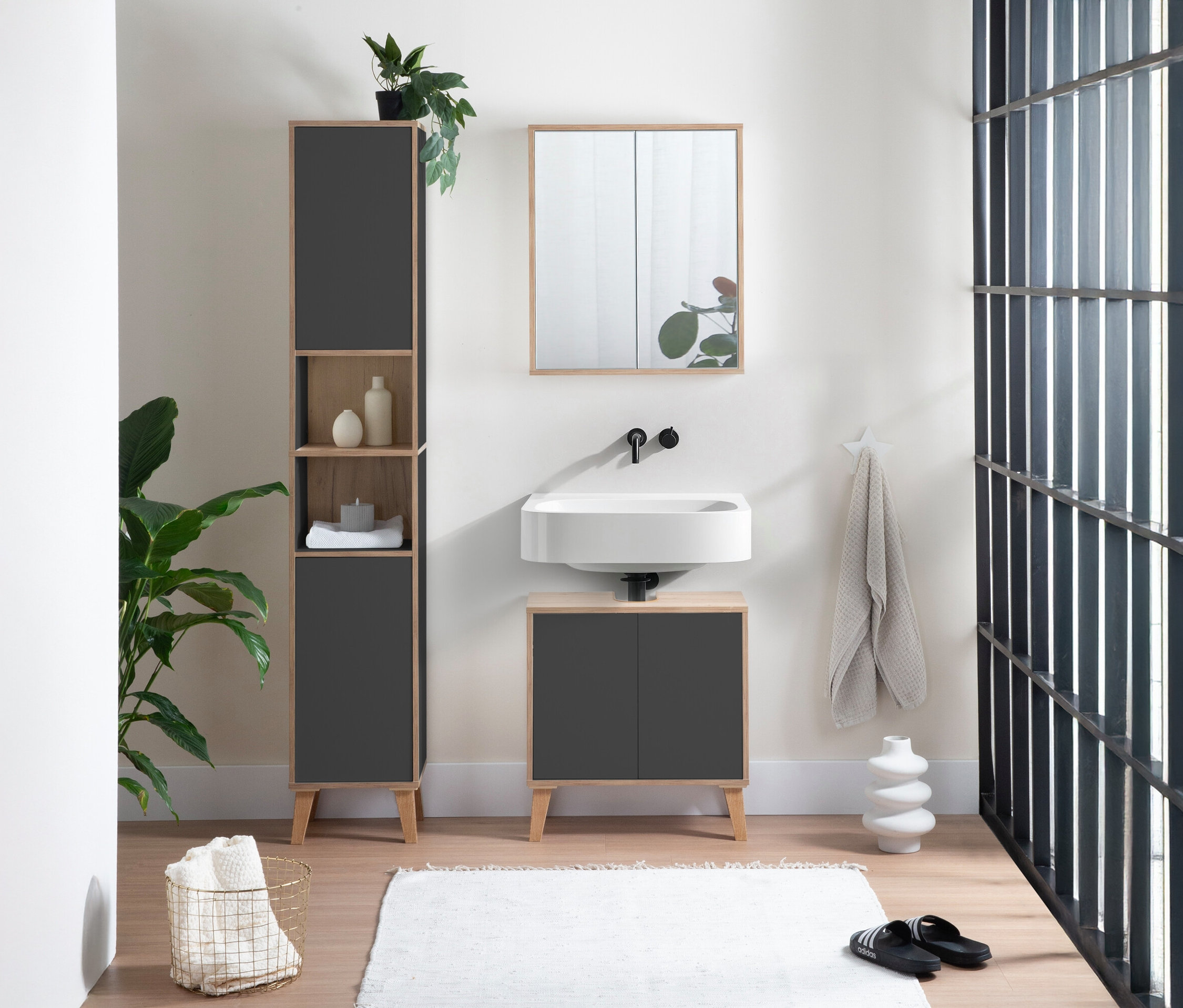 Roba Spiegelschrank »Morena« mit 2 Türen und Spiegel - 60x15x70cm - braun -
