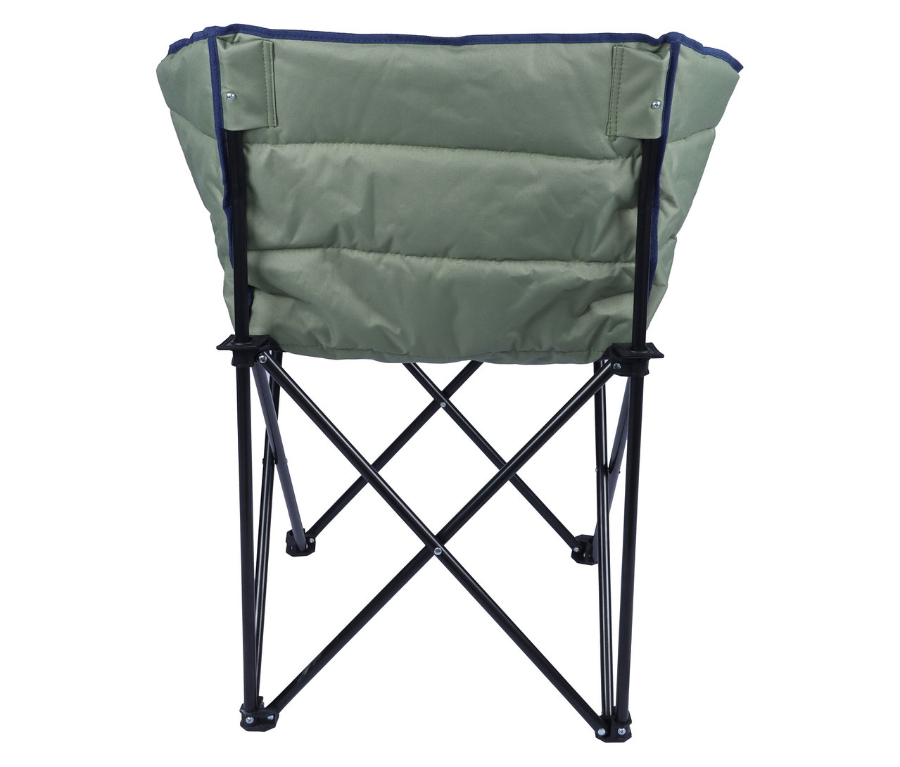 Rückansicht des grünen Tambu »ASANA« Camping-Faltstuhls mit schwarzem Gestell.