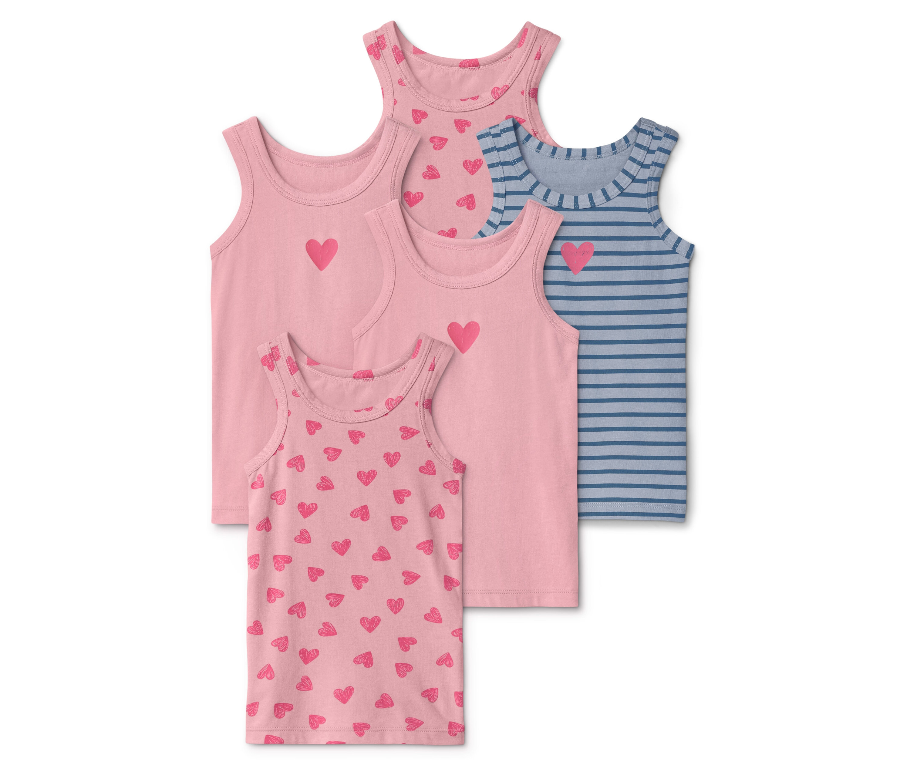 Tchibo - 5 Kinder-Unterhemden - Mädchen - Gr. 86/92 - blau/print