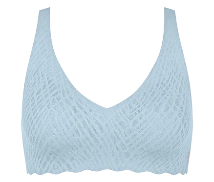 Hellblauer BH mit V-Ausschnitt und Muster.
