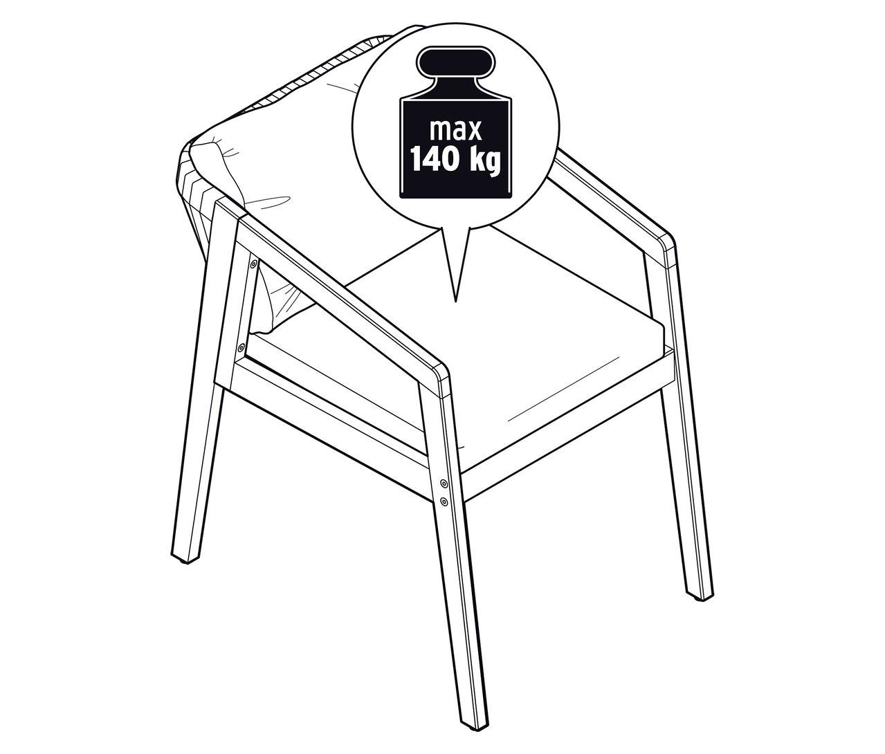 Illustration eines klassischen Gartenstuhls mit Gewichtsbeschränkung.
