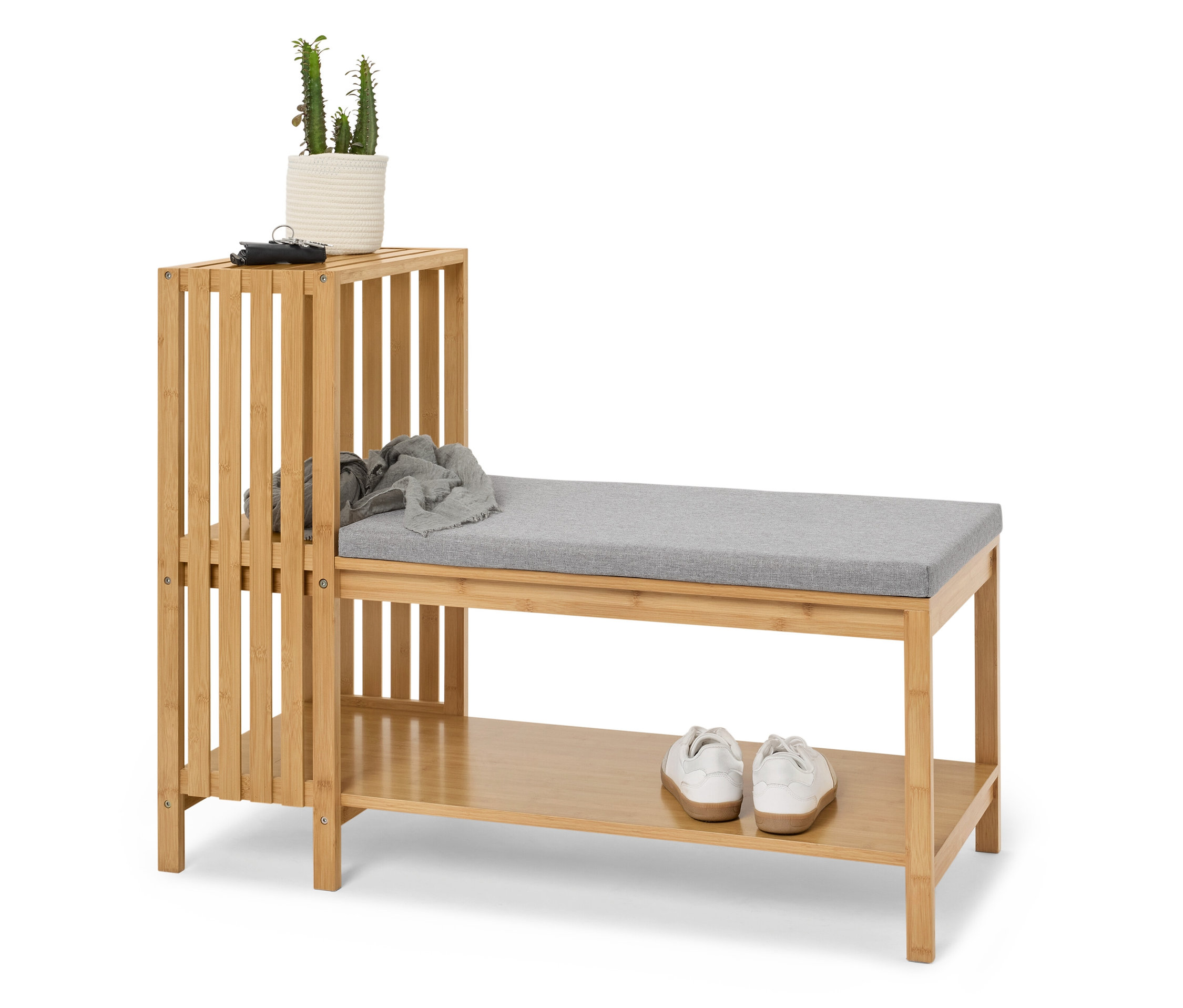 Tchibo - Sitzbank mit Schuhfach und Ablage in Lamellenoptik - 100x43,5x77cm - hellgrau -