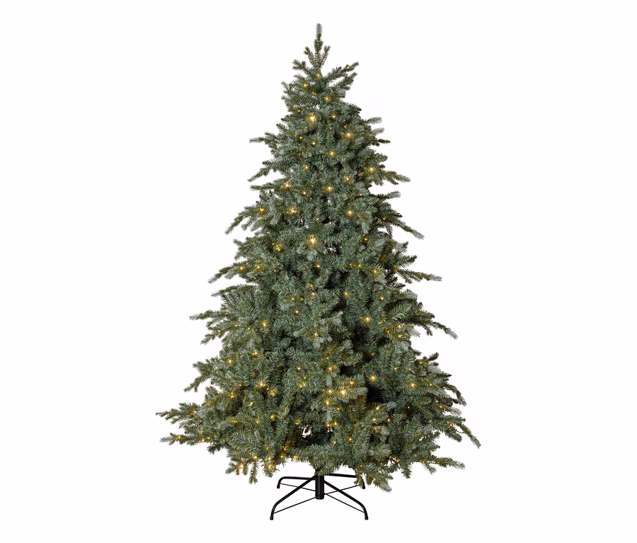 LED-Weihnachtsbaum »Greyland« mit warmweißen Lichtern auf schwarzem Ständer vor weißem Hintergrund.