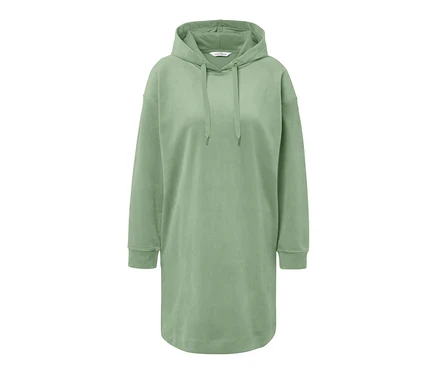 Hellgrünes Kapuzenkleid mit langen Ärmeln.