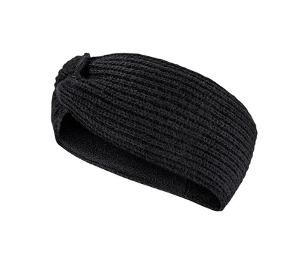 Detailansicht eines schwarzen Strick-Stirnbands.