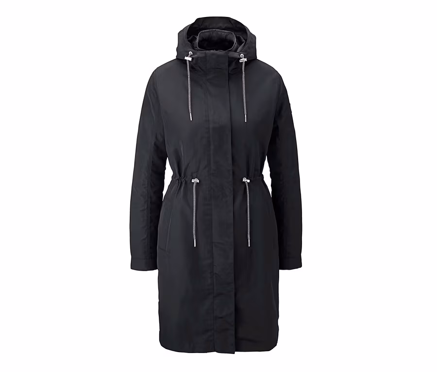 Schwarzer 3-in-1-Funktionsparka und Steppjacke.