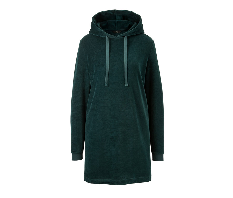 Ein grüner Nicki-Kuschelsweater mit Kapuze.
