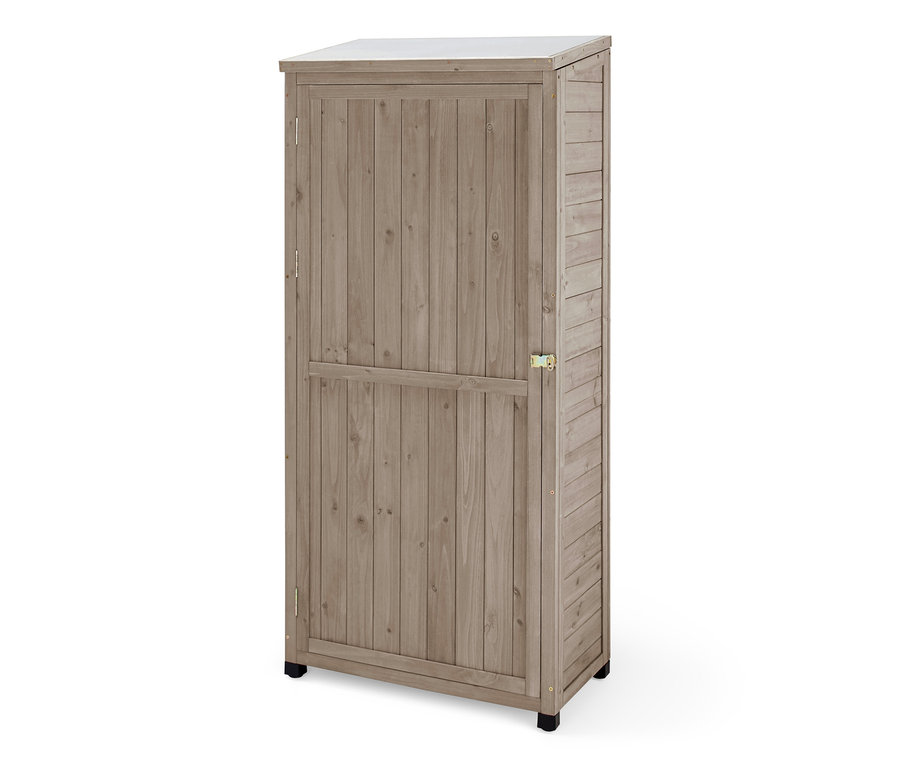 Ein großer Gartenschrank aus Kunstholz.