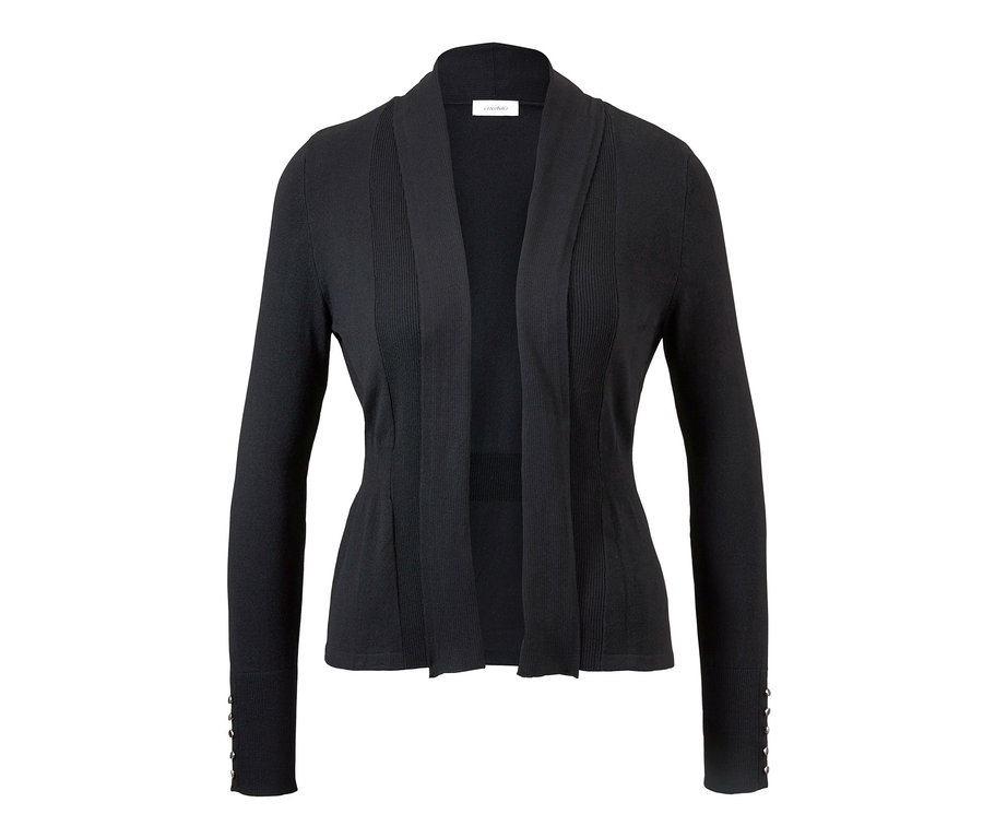 Offene Feinstrickjacke in Schwarz.