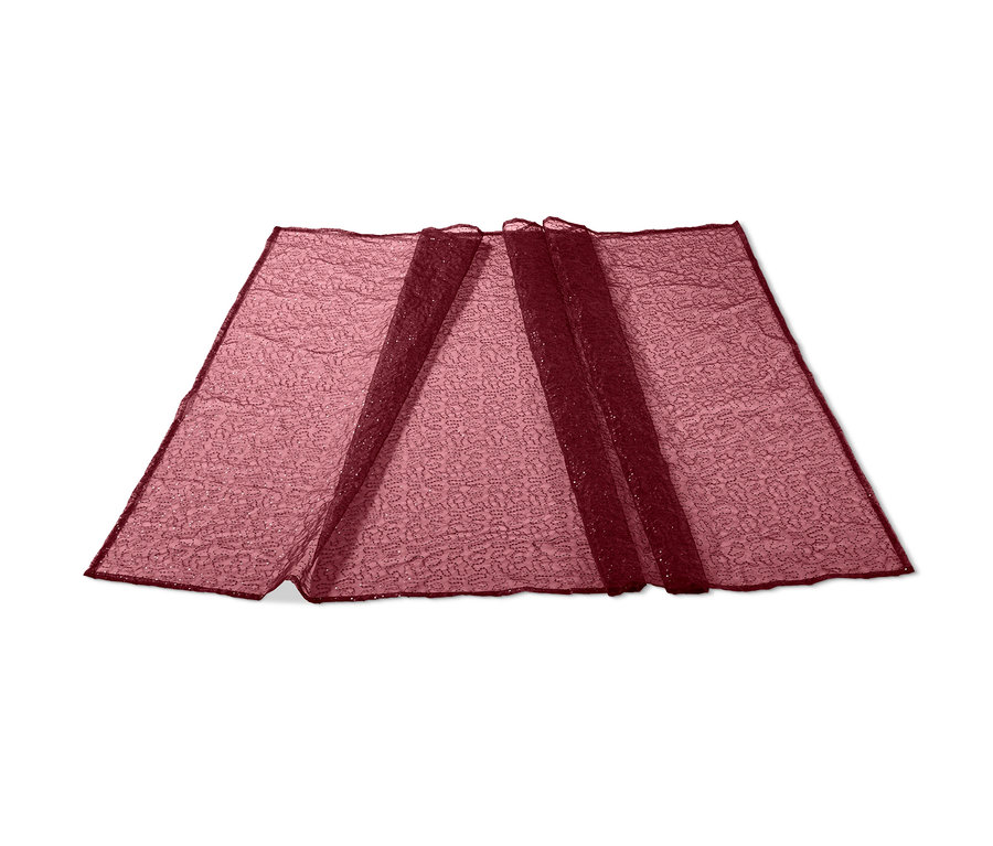 Burgunderfarbene Organza-Meterware mit Pailletten-Stickerei.