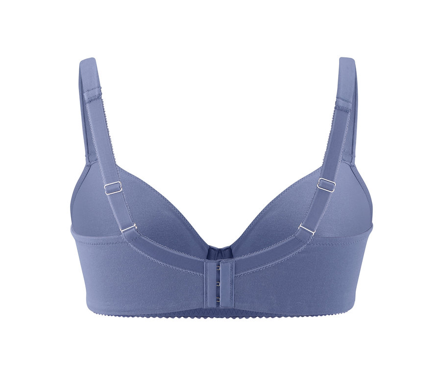 Blauer Bügel-BH von hinten.