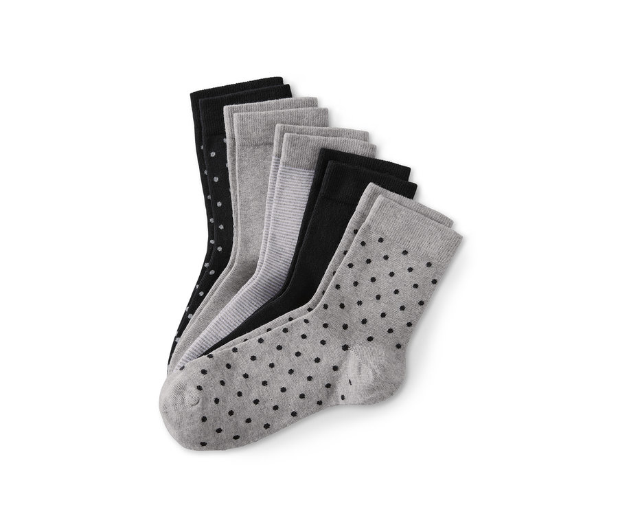 Ein 5er-Pack Damen-Socken in Schwarz- und Grautönen.