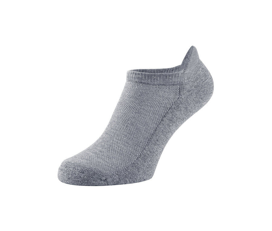 Ein grauer Funktions-Sneakersocken vor einem weißen Hintergrund.