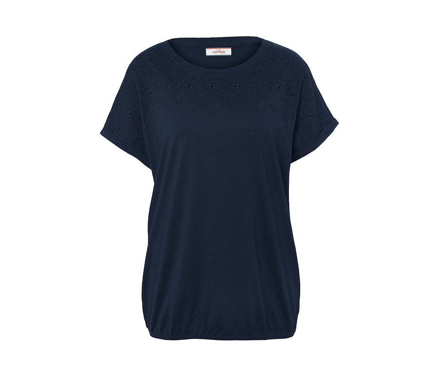 Dunkelblaues Kurzarmshirt mit Stickerei.