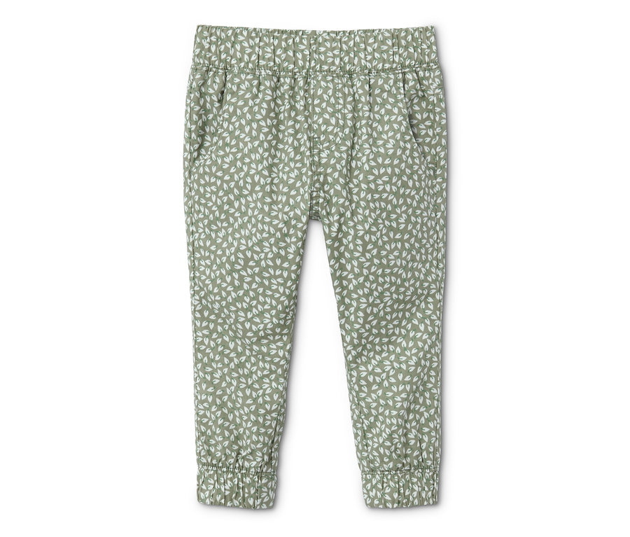 Eine khaki Schlupfhose mit einem Aufdruck aus weißen Blättern.
