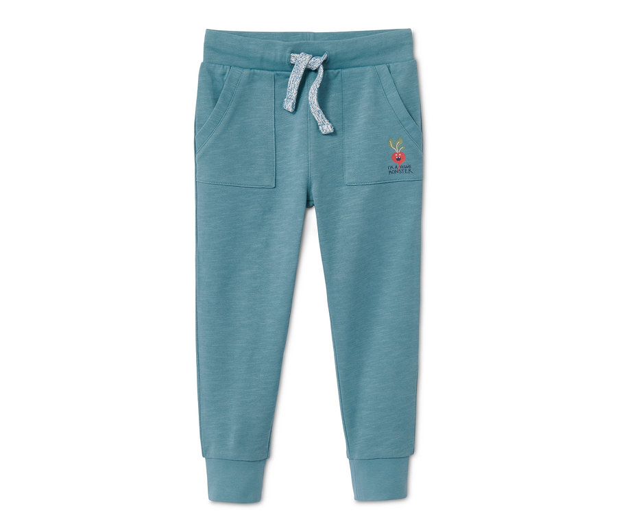 Blaue Sweathose mit Taschen und Kordelzug in der Taille.