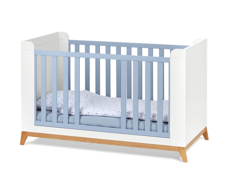Blaues Baby- und Kleinkindbett.