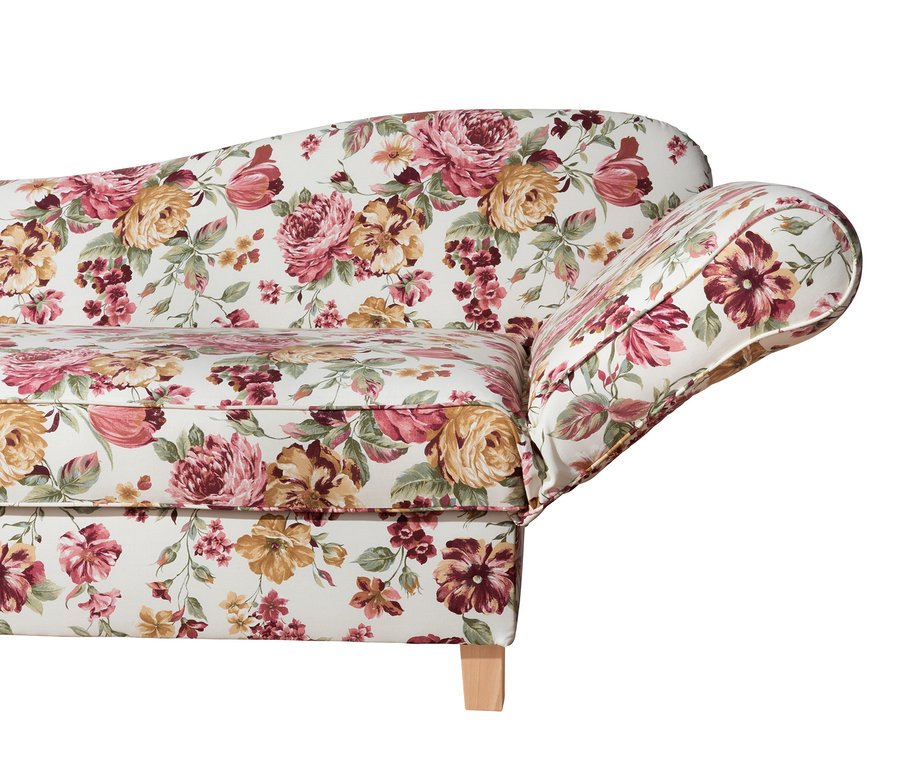 Detail der Recamiere »Saturn« mit Stauraum, rechts, floral.