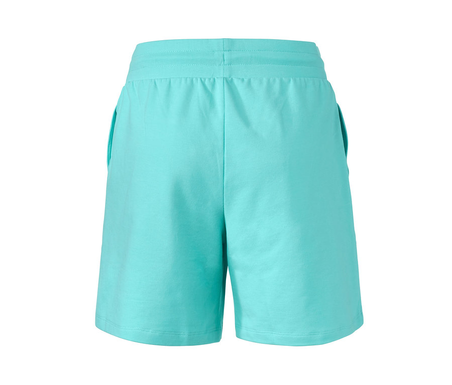 Detailansicht der Rückseite von Aqua-Jerseyshorts.