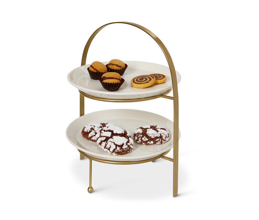 Etagere mit Keksen oben und Schokoladenkeksen unten.