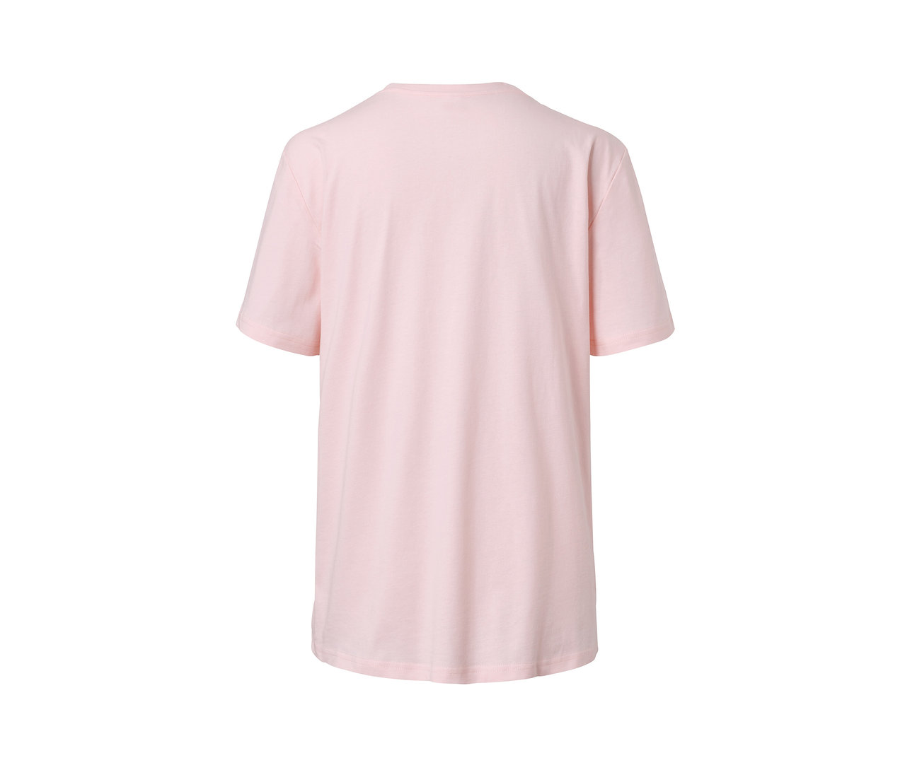 Rückansicht eines rosafarbenen T-Shirts mit Statement-Print.