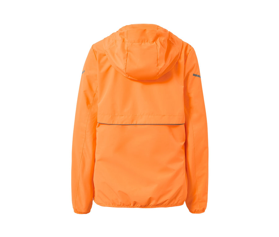 Rückansicht der neonorangen Windprotection-Laufjacke.