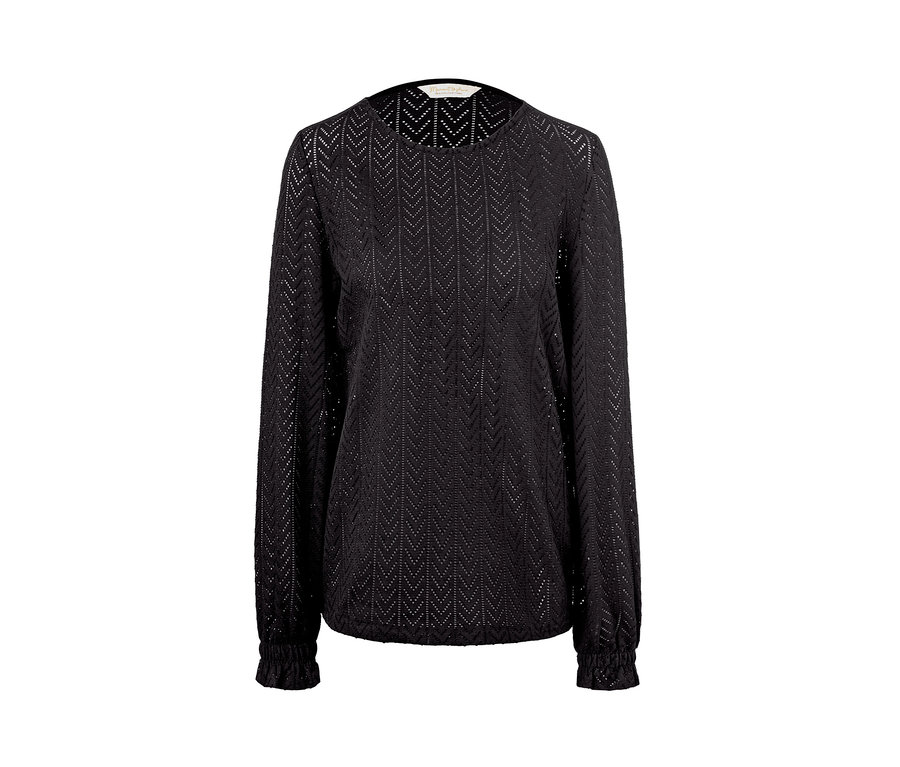 Schwarzes Blusenshirt mit Ajour-Muster.