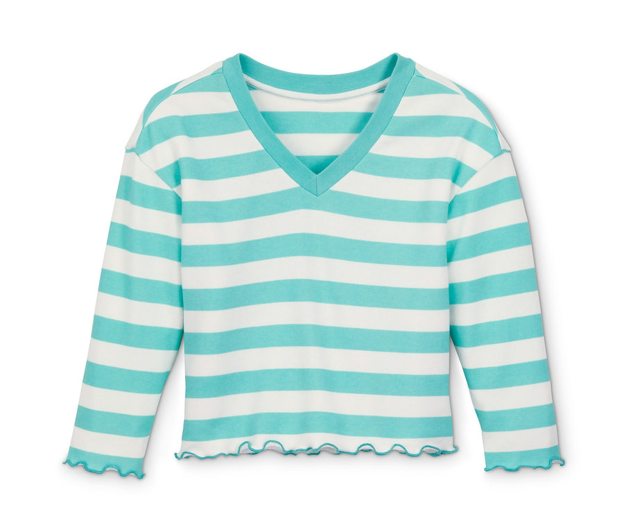 Gestreiftes Sweatshirt aus Bio-Baumwolle mit langen Ärmeln und V-Ausschnitt.