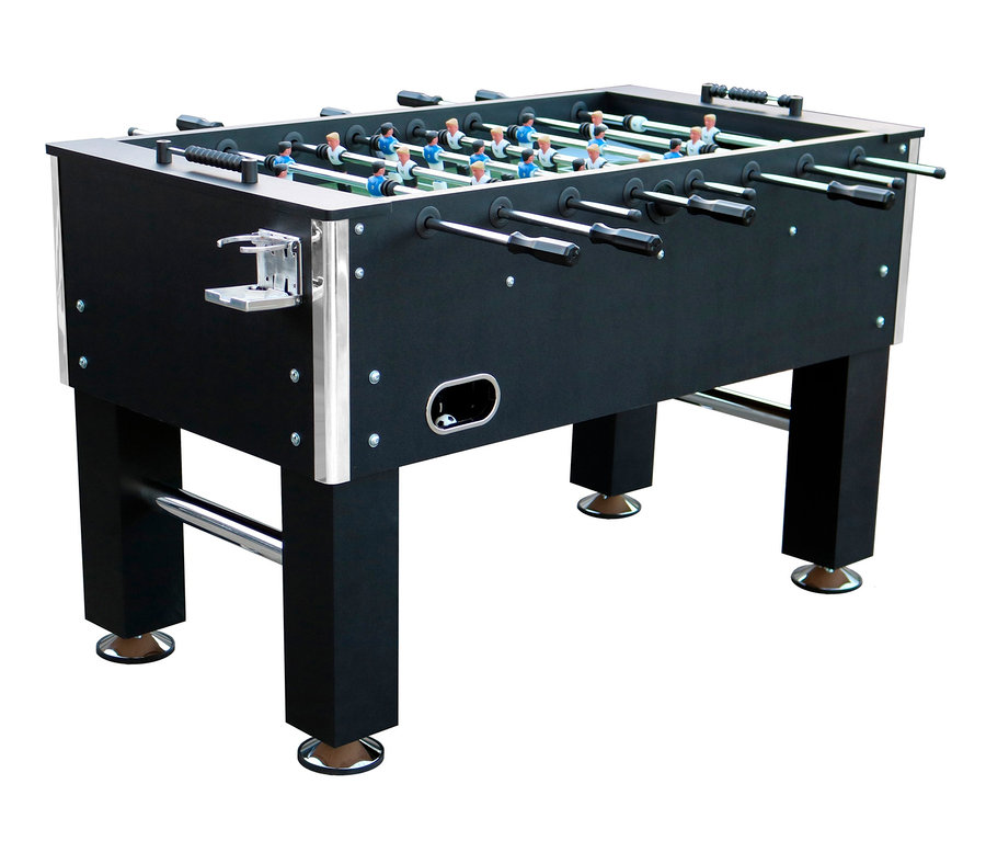 Schwarzer Tischfußballtisch mit Chromdetails. L.A. Sports Kickertisch »Premium«.