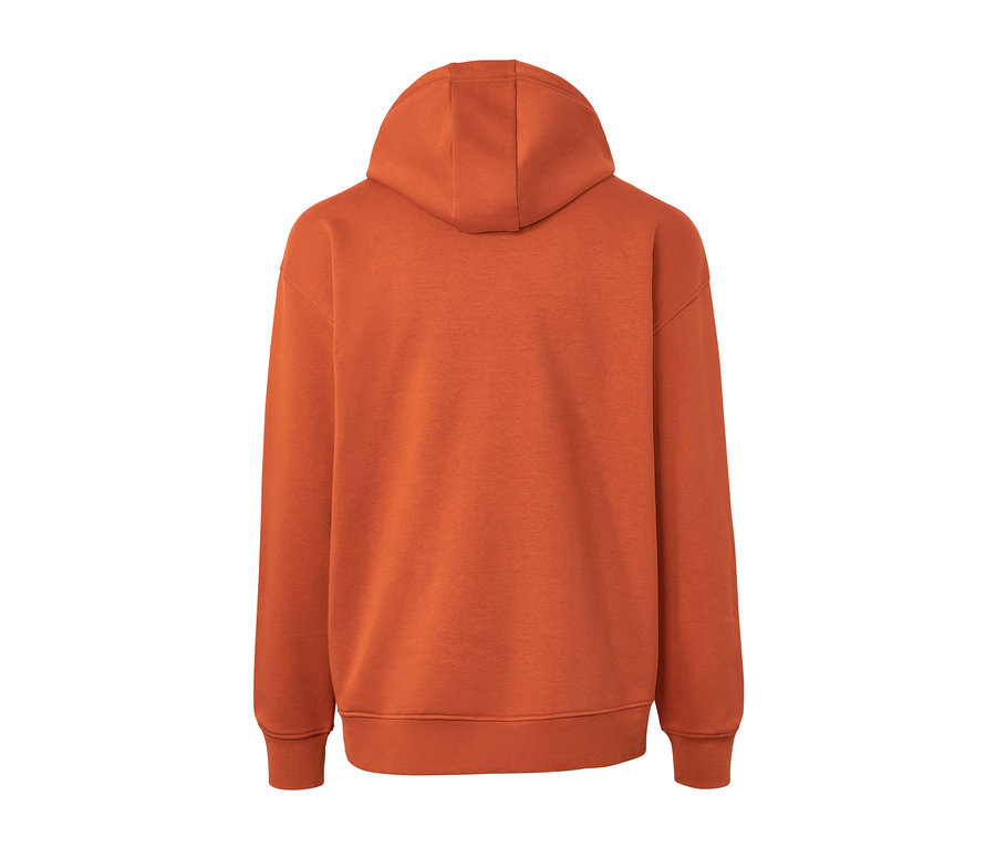Rückansicht eines orangefarbenen Hoodies.