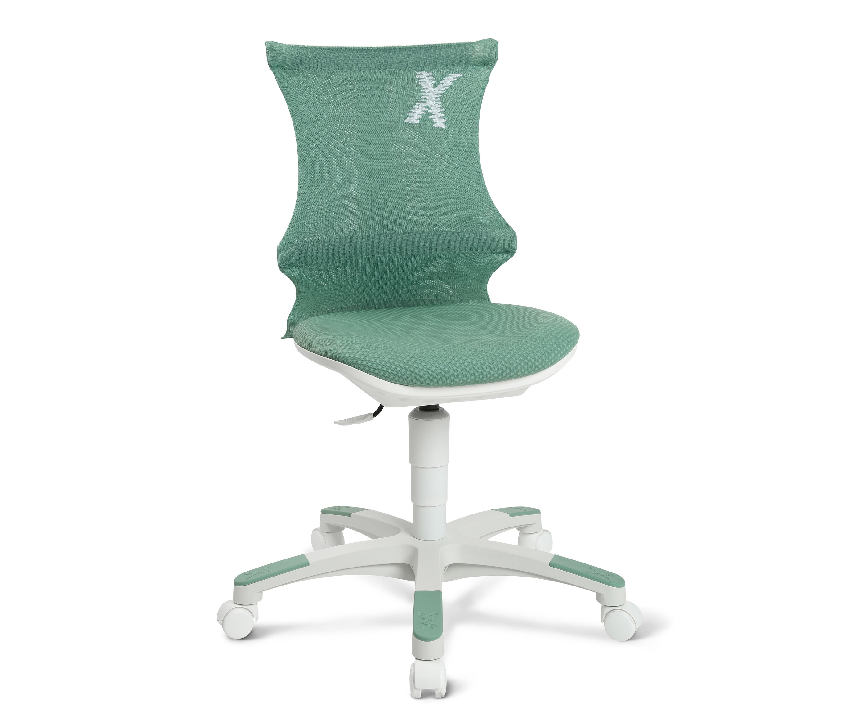 Mintfarbener Topstar Kinderstuhl »SITNESS X CHAIR 10« mit weißem Gestell.