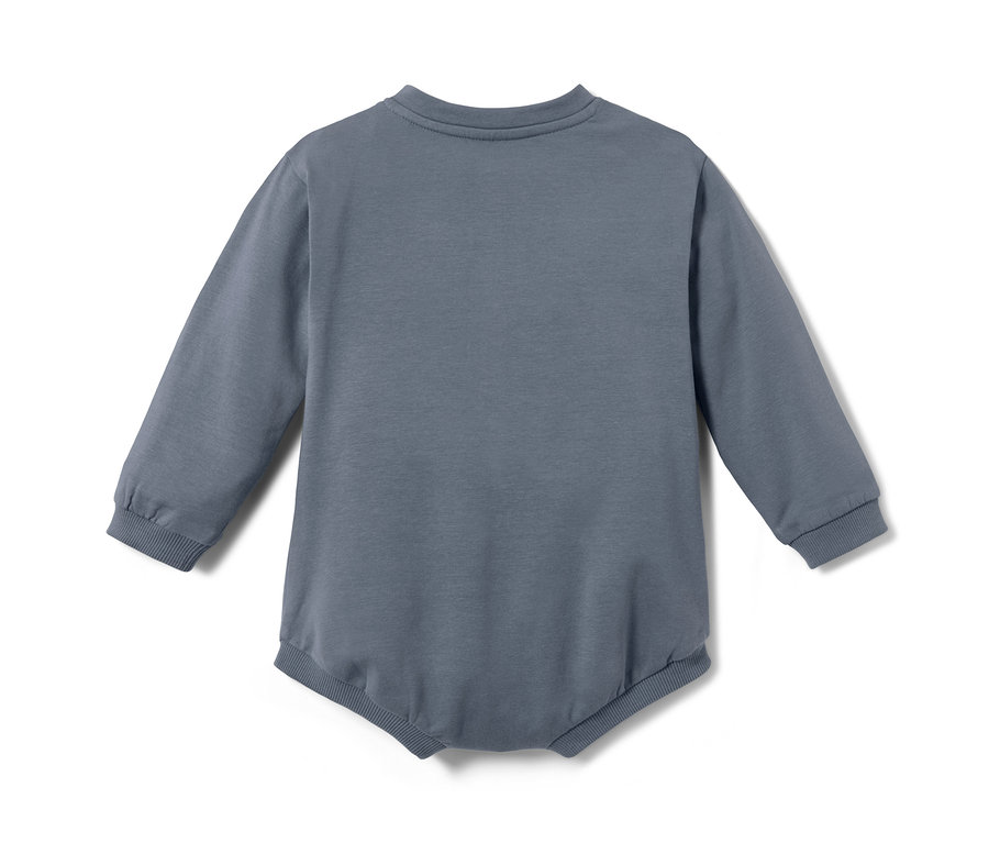 Blauer Baby-Sweat-Strampler.