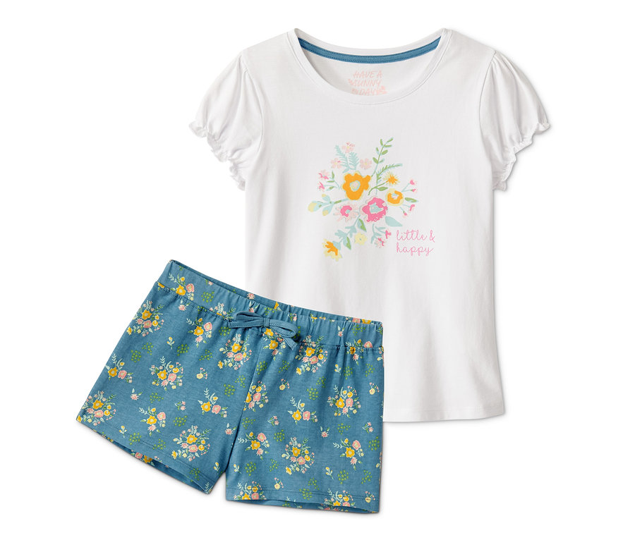 Weißer Shorty-Pyjama mit Blumenmuster.