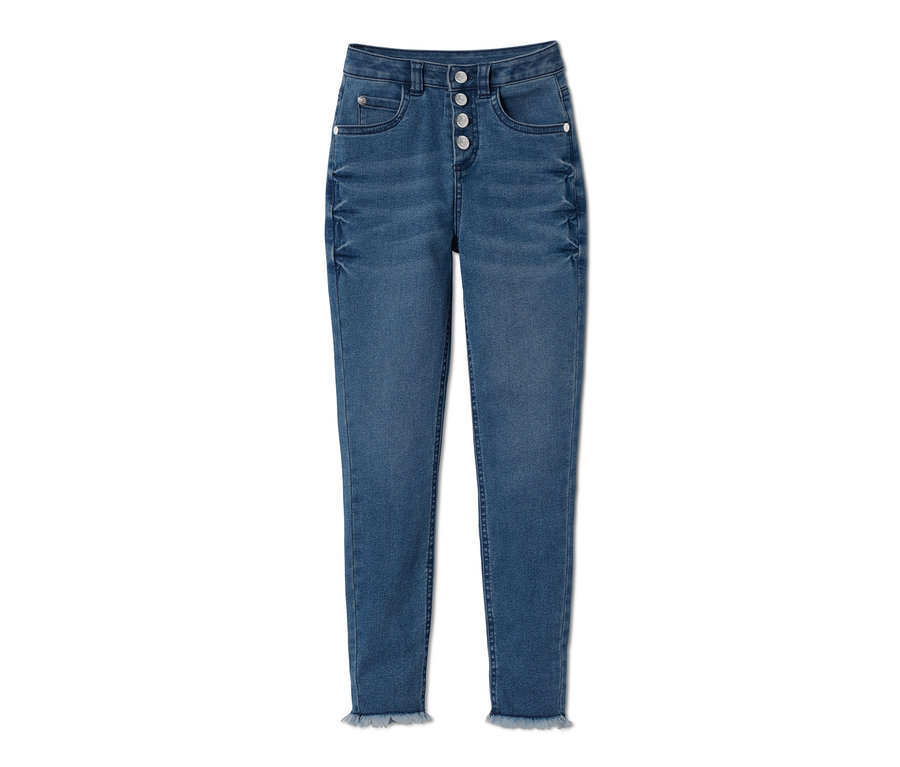 Eine blaue High-Waist-Jeans.