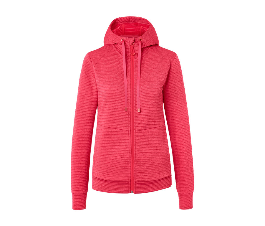 Pinke Kapuzenjacke mit Reißverschluss in der Mitte.