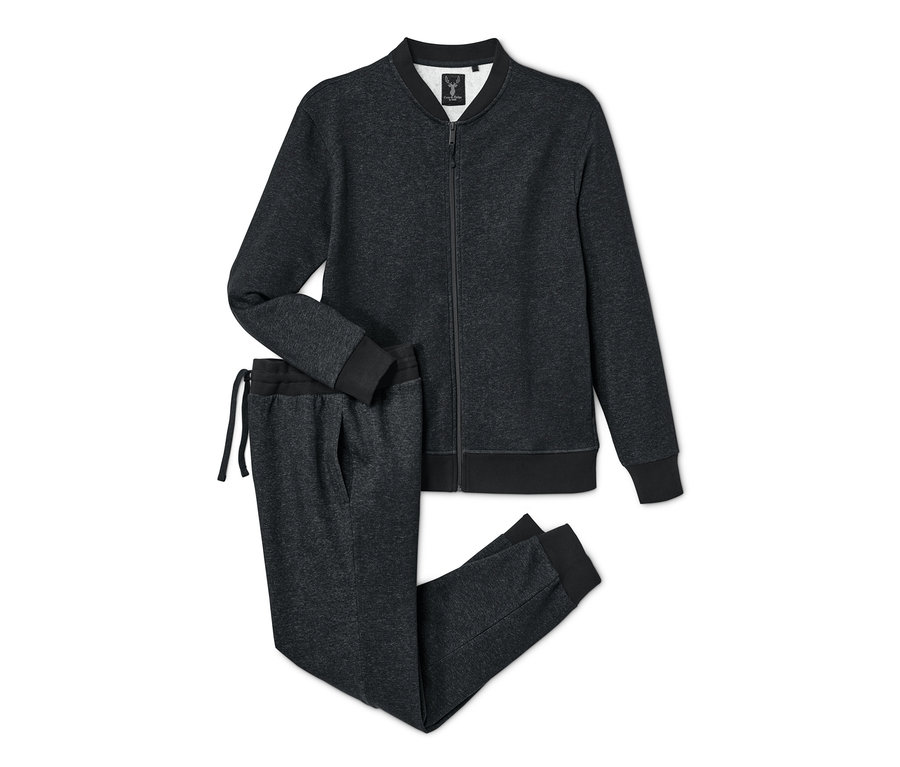 Grauer Homewear-Anzug mit Reißverschluss und Hose.