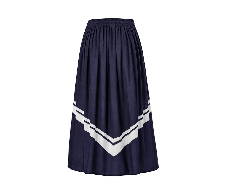 Marineblauer Midi-Rock mit weißem Chevron-Muster.