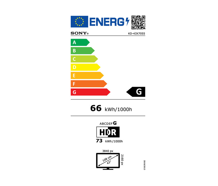 Energielabel des Sony-Bravia-4K-UHD-Smart-TV »KD43X7055BAEP«, 43