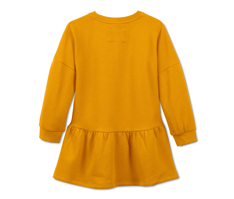 Rückansicht eines gelben Sweatkleids.