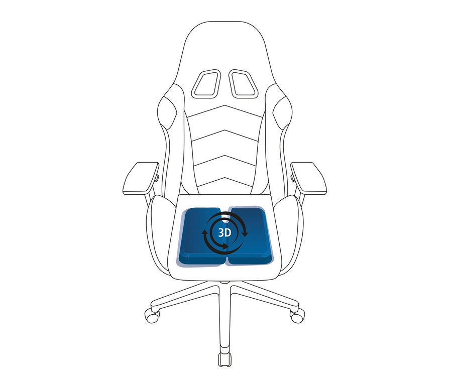 Skizze eines Topstar-Gaming-Chairs mit blauem Sitzkissen mit der Aufschrift 3D.