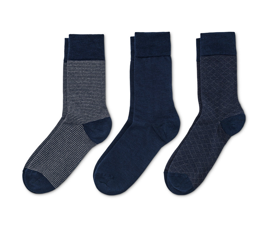 Drei Paar gestreifte Merino-Socken.