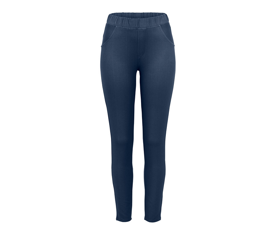 Blaue Leggings in Jeansoptik auf weißem Hintergrund.