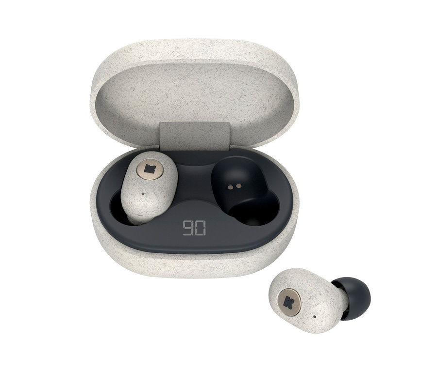 Kreafunk Care In-Ear-Bluetooth®-Kopfhörer »aBEAN« in Ladestation und ein Kopfhörer daneben.