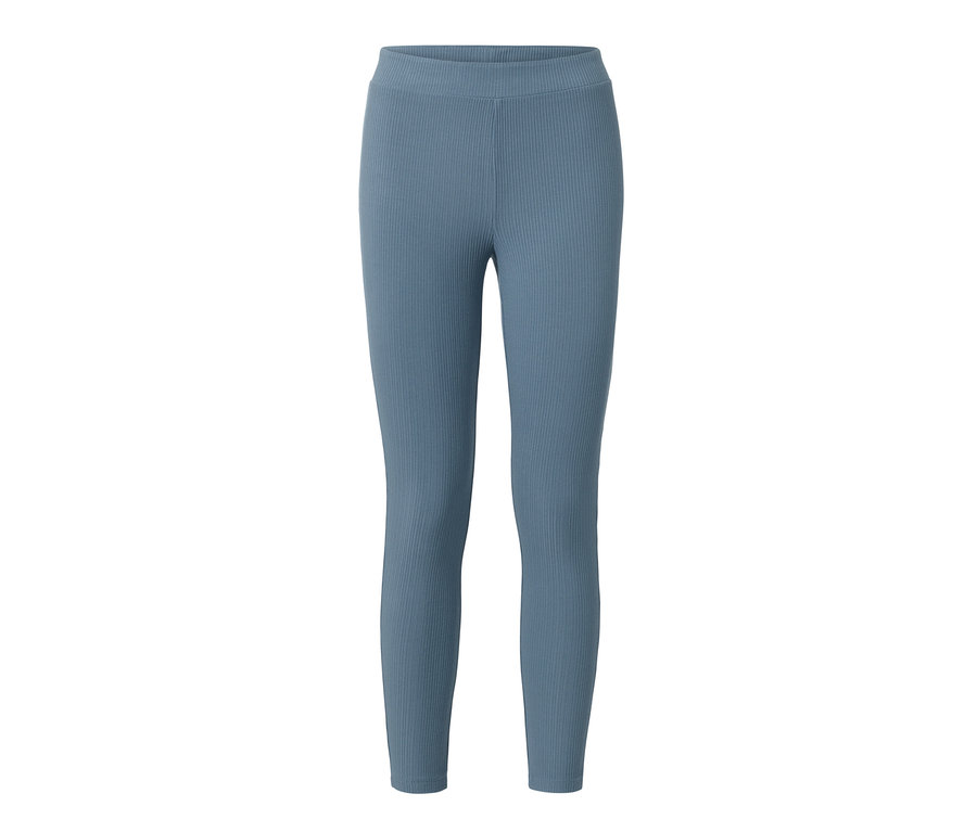 Eine blaue Leggings auf weißem Hintergrund.