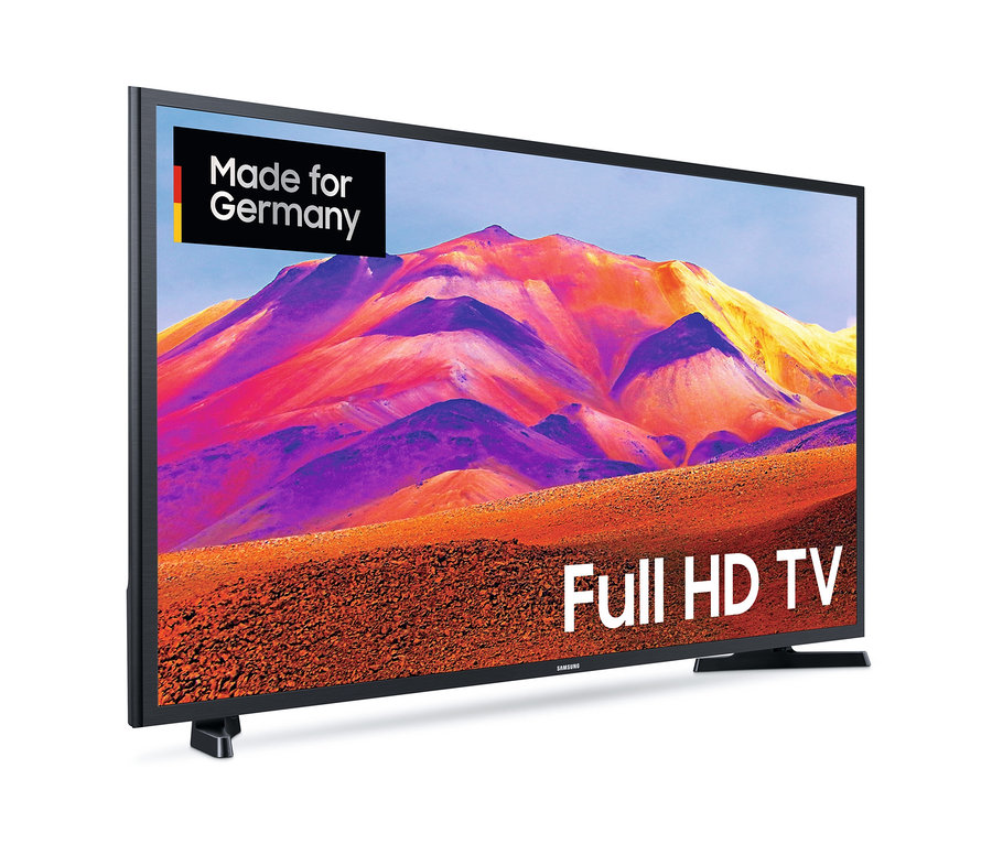 Ein Fernseher zeigt eine bunte Landschaft. Samsung GU32T5379CDXZG 32-Zoll-Full-HD-TV wird gezeigt.